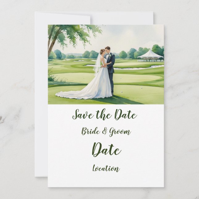 Golf  bride and groom on golf course invitation (Front)
