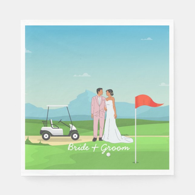 Golf bride and groom with golf ball tee Wedding  Napkins (Front)