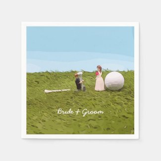 Golf bride and groom with golf ball tee Wedding Napkins