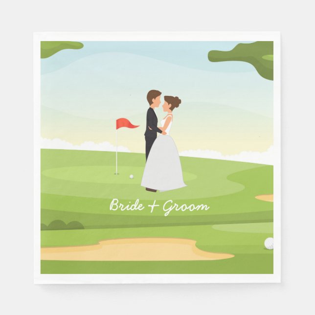 Golf bride and groom with golf ball tee Wedding  Napkins (Front)