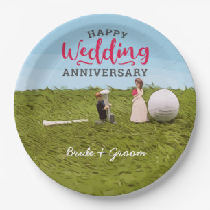 Golf bride and groom with golf ball tee Wedding Paper Plates