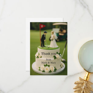 Golf Bride and Groom with Thank you word text Card