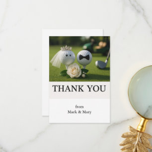 Golf Bride and Groom with Thank you word text Card