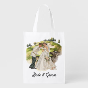 Golf Bride & Groom getting married at golf course Grocery Bag