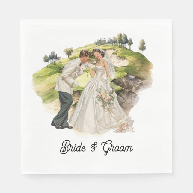 Golf Bride & Groom getting married at golf course Napkins (Front)