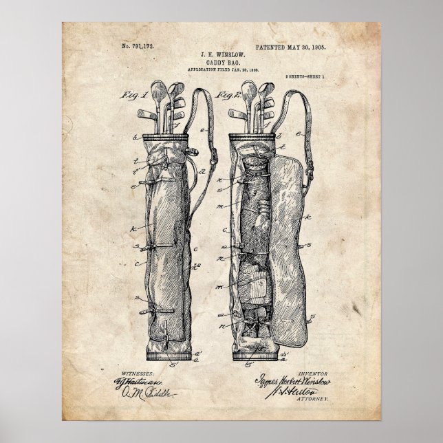 Golf Caddy Bag Patent Poster (Front)