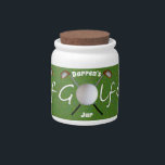 Golf Candy Jar<br><div class="desc">A golf ball and clubs make up this fun candy jar. Customizable so you can add your own text and change the background color. Makes a great gift!</div>