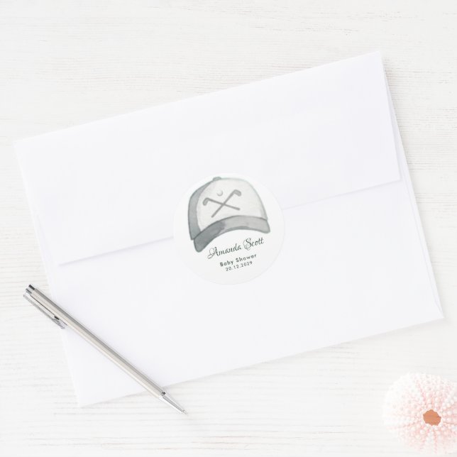 Golf Cap Baby Shower  Classic Round Sticker (Envelope)