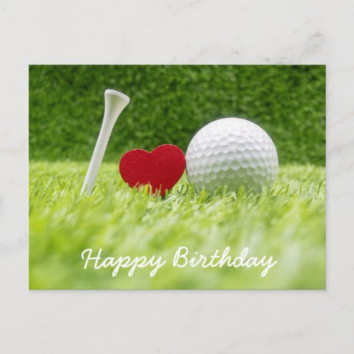 Golf card golf ball and tee on green with love