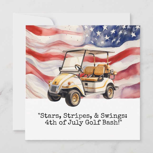 Golf  cart 4th July Independence Day  Invitation (Front)