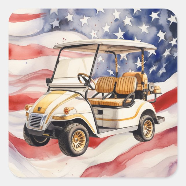 Golf  cart 4th July Independence Day  Square Sticker (Front)