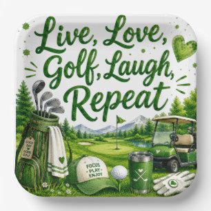 Golf cart and ball on the golf course paper plates