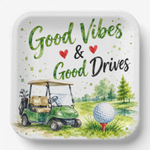 Golf cart and ball on the golf course paper plates