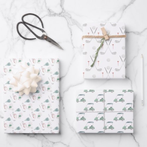 Golf Cart and Clubs Golfing Wrapping Paper Sheets