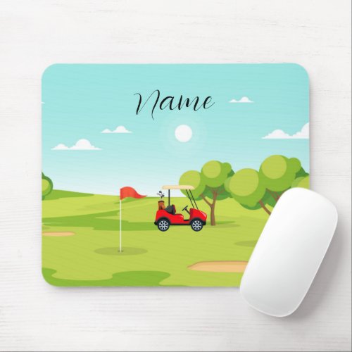 Golf  cart and flag on golf court  gel mouse pad