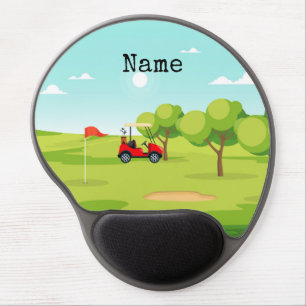 Golf cart and flag on golf court gel mouse pad