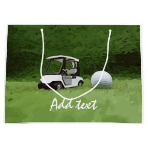Golf cart and golf ball on green grass Golf Large Gift Bag