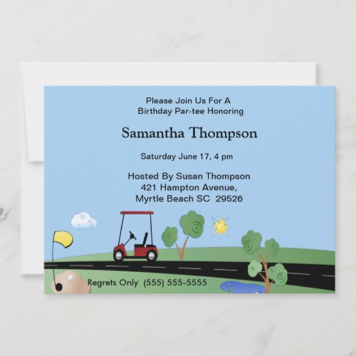 Golf Cart  Birthday Invitations