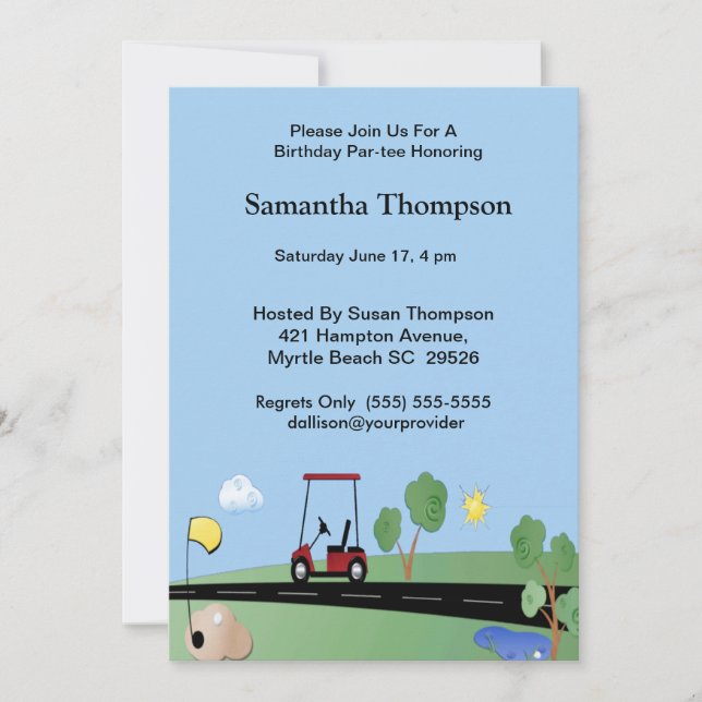 Golf Cart  Birthday Invitations (Front)