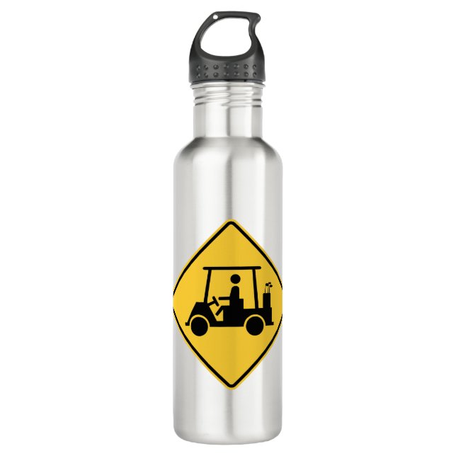 Golf Cart Caution Sign Stainless Steel Water Bottle (Front)