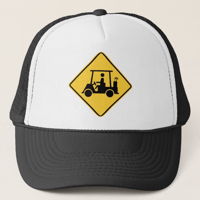 Golf Cart Caution Sign Trucker Hat (Front)