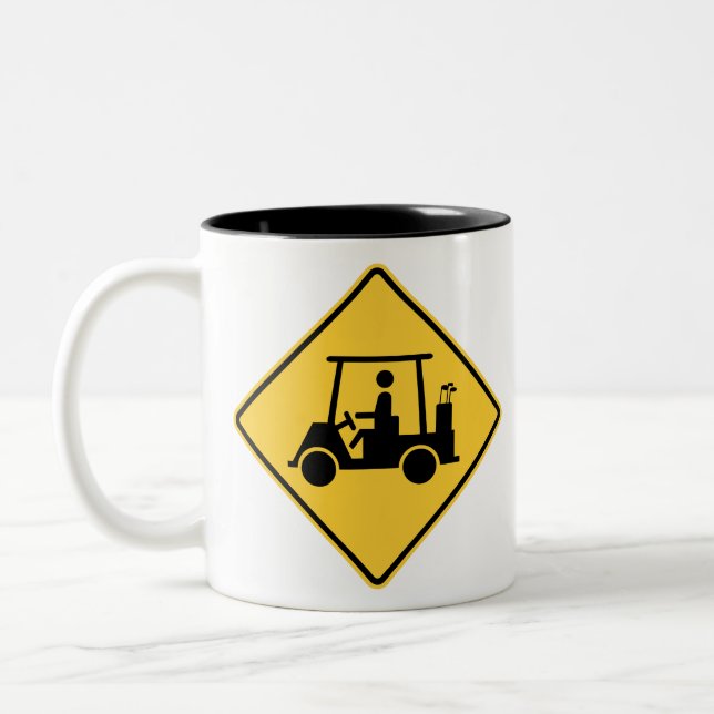 Golf Cart Caution Sign Two-Tone Coffee Mug (Left)
