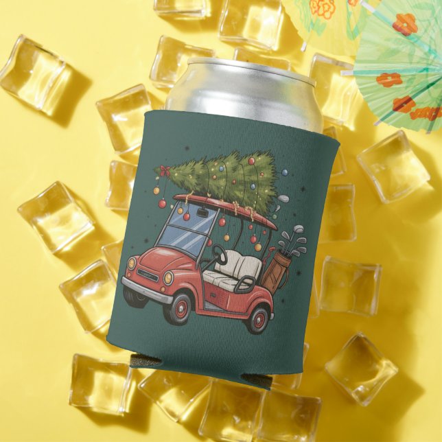 Golf Cart Christmas Tree Golf Lover Gift Can Cooler (In Situ Summer)