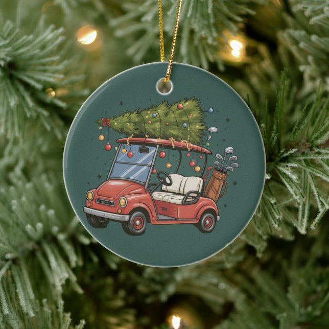 Golf Cart Christmas Tree Golf Lover Gift Ceramic Ornament (Tree)