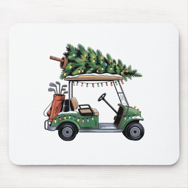 Golf Cart Christmas Tree Lights Golfing Golfer Fun Mouse Pad (Front)