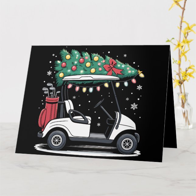 Golf Cart Christmas Tree Lights Xmas Sport Golfer  Card (Yellow Flower)