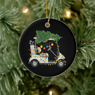 Golf Cart Christmas Tree Lights Xmas Sport Golfer  Ceramic Ornament