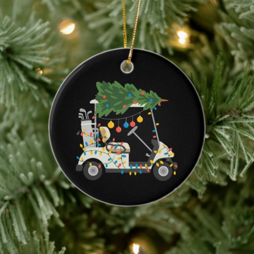 Golf Cart Christmas Tree Lights Xmas Sport Golfer  Ceramic Ornament