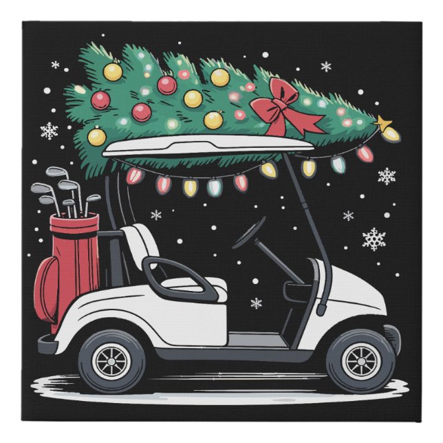 Golf Cart Christmas Tree Lights Xmas Sport Golfer  Faux Canvas Print (Front)