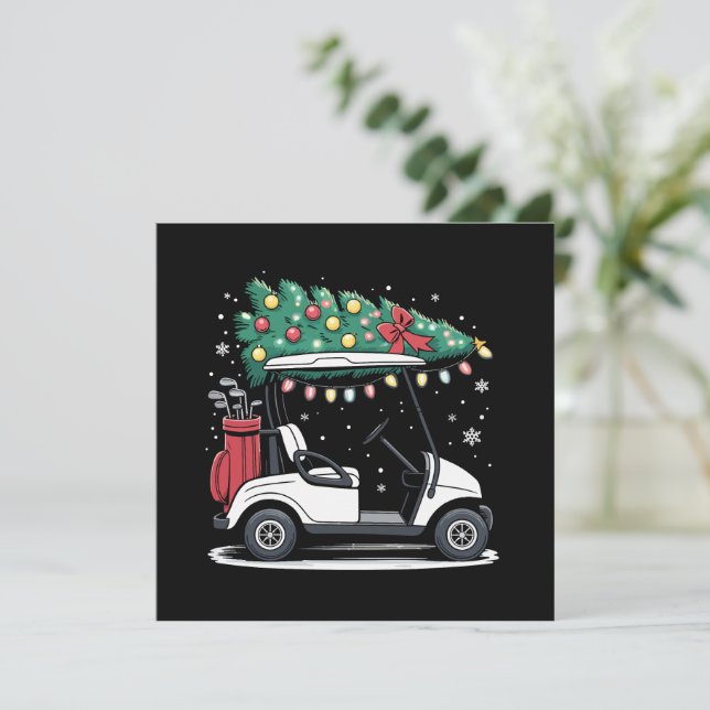 Golf Cart Christmas Tree Lights Xmas Sport Golfer  Invitation (Standing Front)