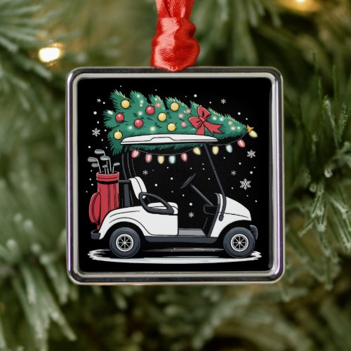 Golf Cart Christmas Tree Lights Xmas Sport Golfer  Metal Ornament