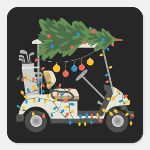 Golf Cart Christmas Tree Lights Xmas Sport Golfer Square Sticker