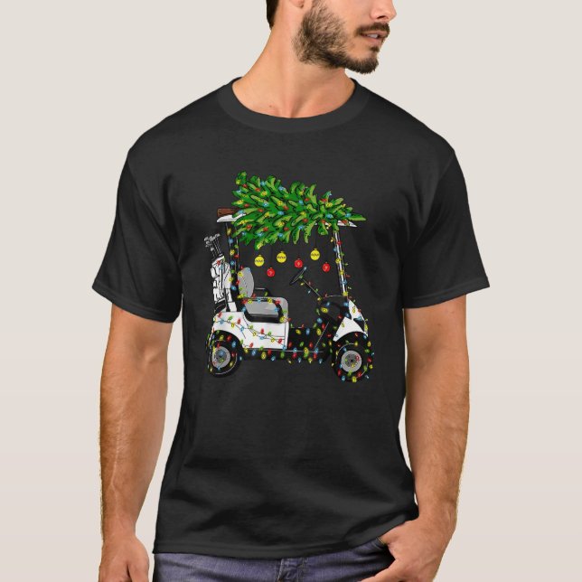 Golf Cart Christmas Tree Lights Xmas Sport Golfer  T-Shirt (Front)