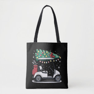 Golf Cart Christmas Tree Lights Xmas Sport Golfer Tote Bag