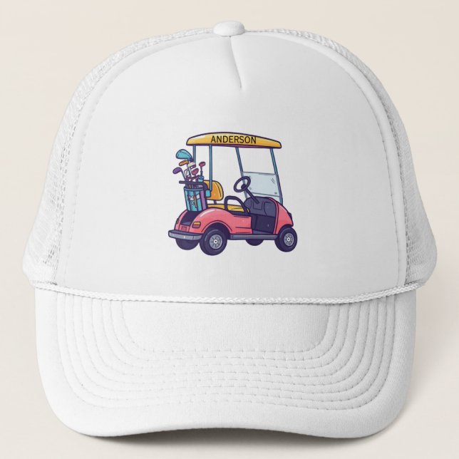 Golf Cart Clubs Monogram Name Trucker Hat (Front)