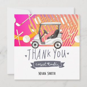 Golf cart Colorful Rainbow for Birthday Party Thank You Card