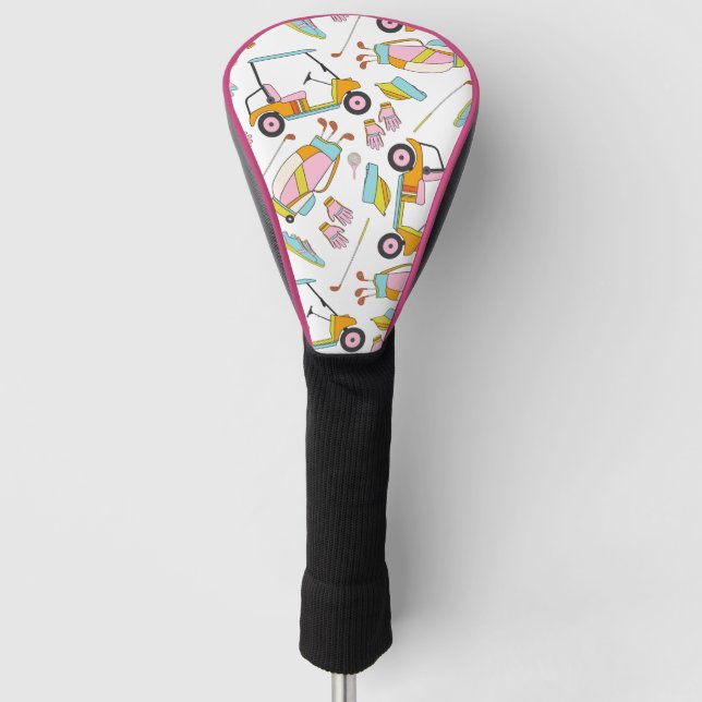Golf Cart Girly Pink Golf Club Head Cover (Front)