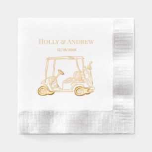 Golf Cart Golf Bag Golf Clubs Couple Foil Napkins