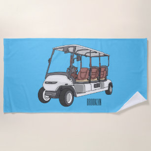 Golf cart / golf buggy cartoon illustration beach towel