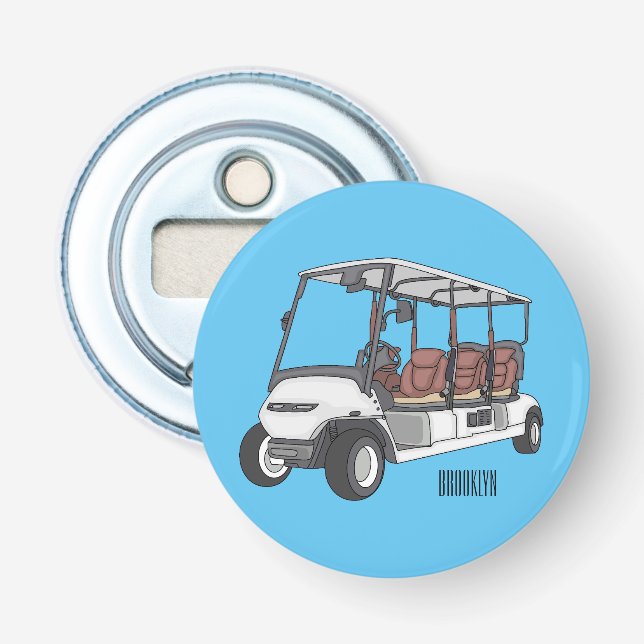 Golf cart / golf buggy cartoon illustration  bottle opener (Front)
