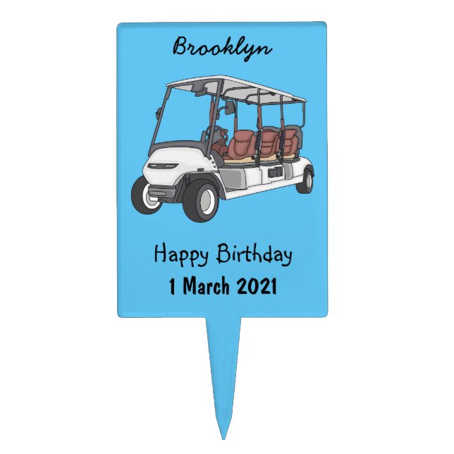 Golf cart / golf buggy cartoon illustration cake topper (Front)