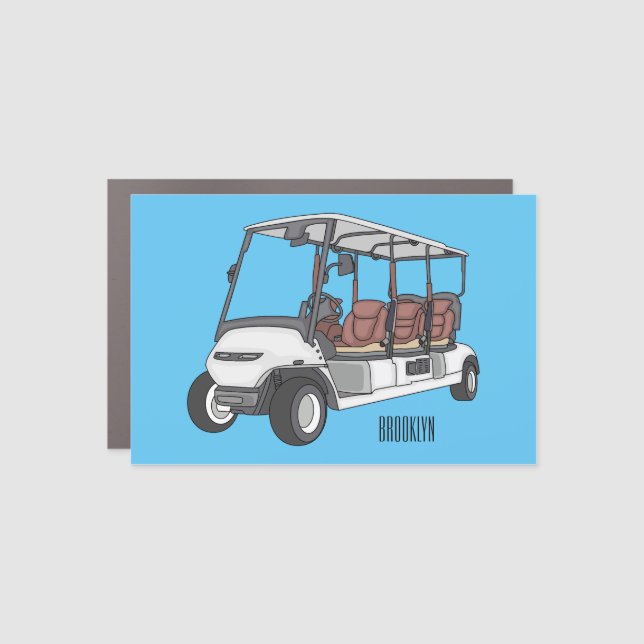 Golf cart / golf buggy cartoon illustration  car magnet (Front)