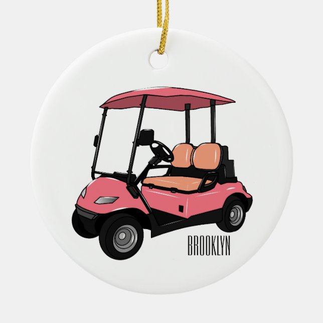 Golf cart / golf buggy cartoon illustration ceramic ornament (Front)