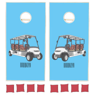 Golf cart / golf buggy cartoon illustration cornhole set
