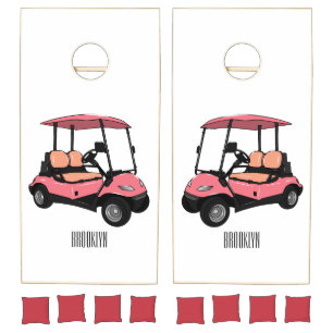 Golf cart / golf buggy cartoon illustration cornhole set