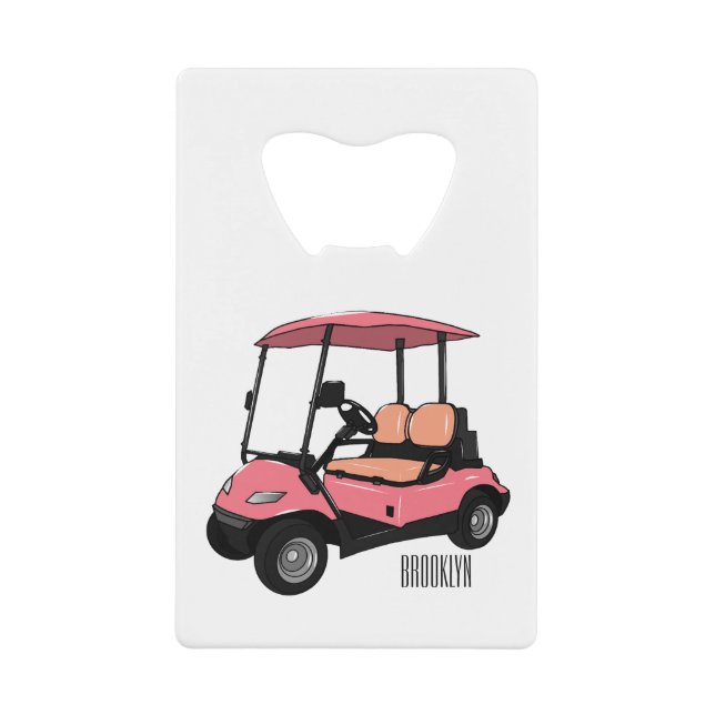 Golf cart / golf buggy cartoon illustration credit card bottle opener (Front)